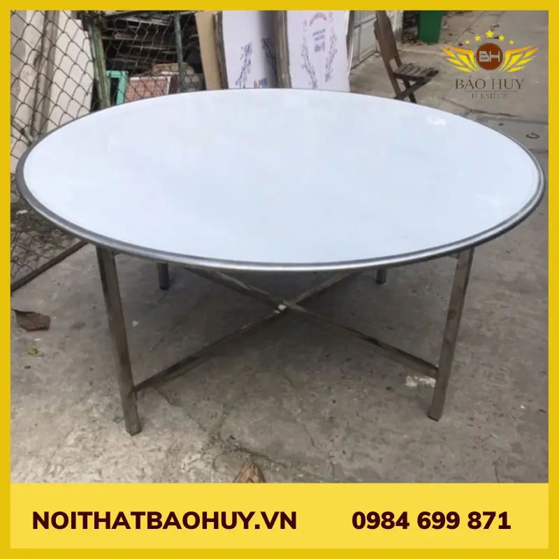 Bàn tròn inox 430 1m4 chân rời DN009