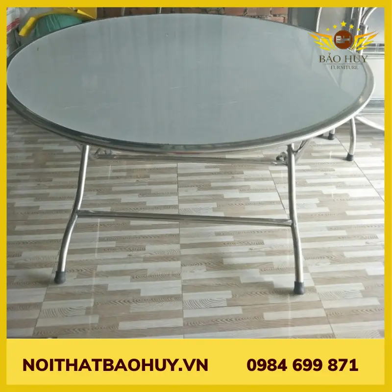 Bàn tròn inox 201 1m2 chân gấp gọn DN001