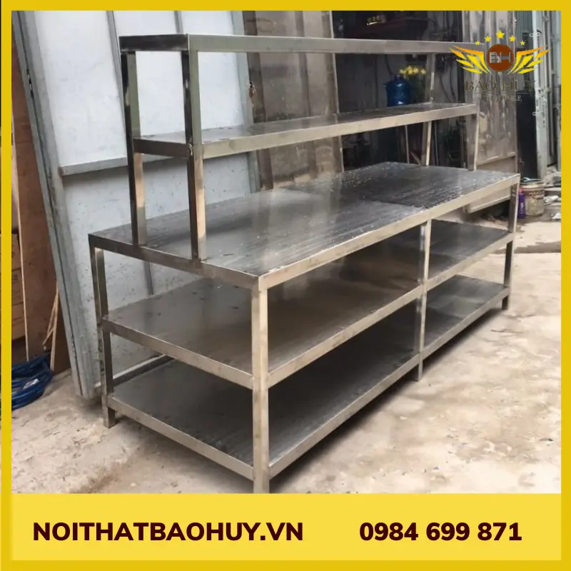 Bàn thao tác 3 tầng có 2 kệ trên bàn BCN25