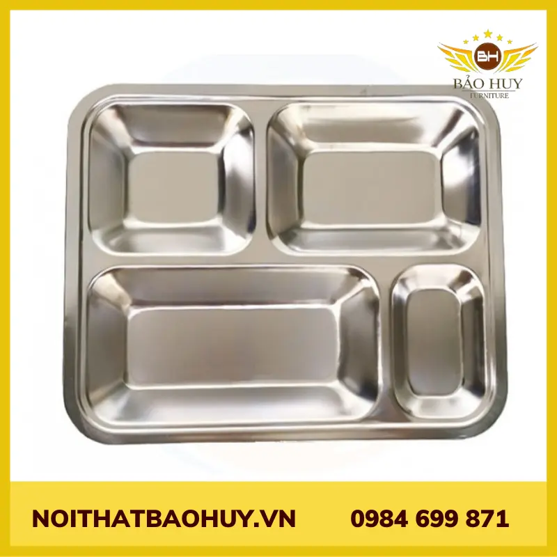 Khay cơm 4 ô inox 201 tiểu học K10