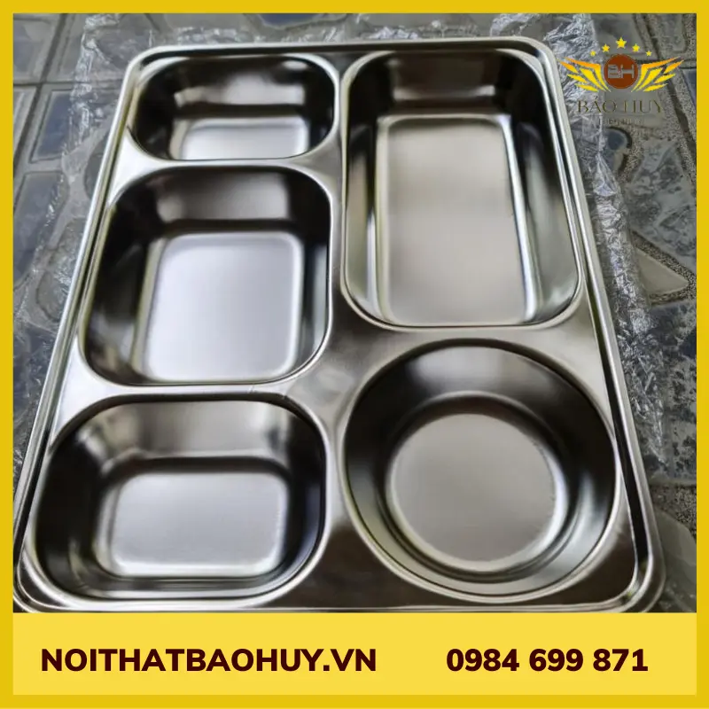 Khay chia cơm 5 ô sâu inox 201 K03