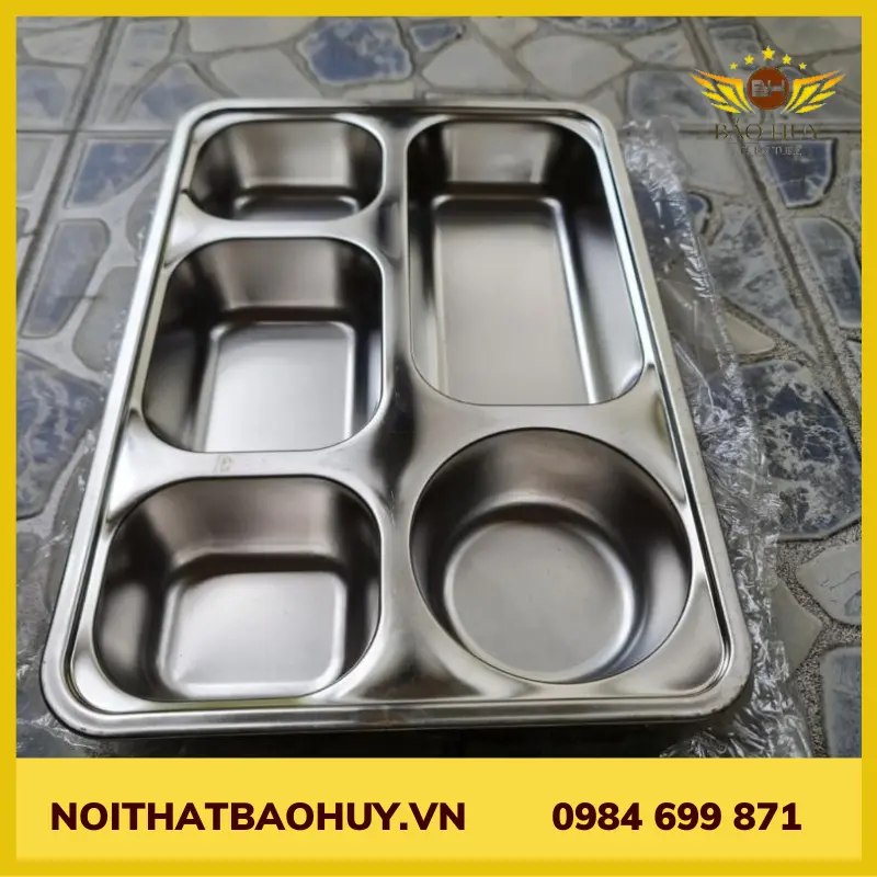 khay inox 201 sâu 4.2cm chia cơm 5 ô K05