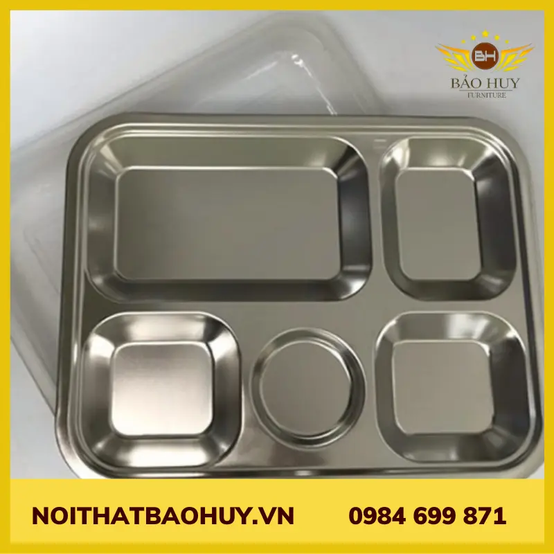Khay cơm 5 ô inox 201 tiểu học K12