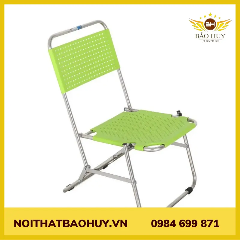 Ghế xếp nhựa lưng thấp xanh lá
